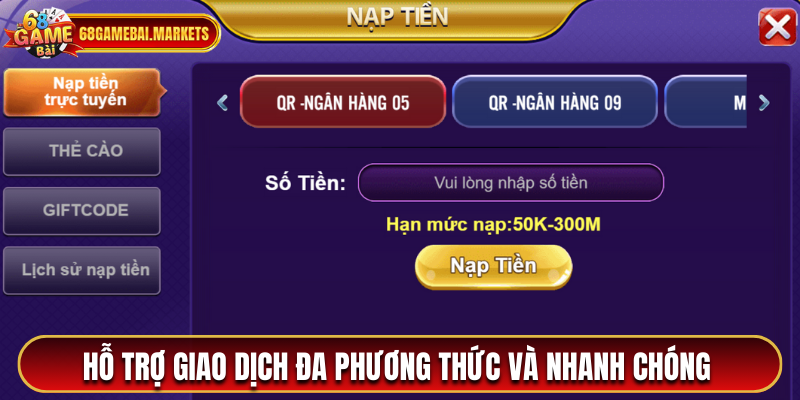 Cổng game hỗ trợ giao dịch đa phương thức và nhanh chóng