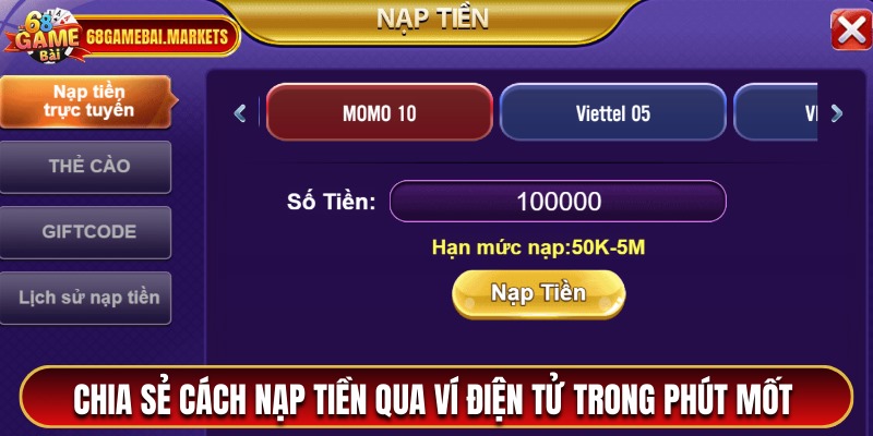 Chia sẻ cách nạp tiền 68 game bài qua vi điện tử trong 1 phút