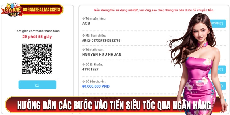 Hướng dẫn các bước nạp tiền 68 game bài siêu tốc qua ngân hàng