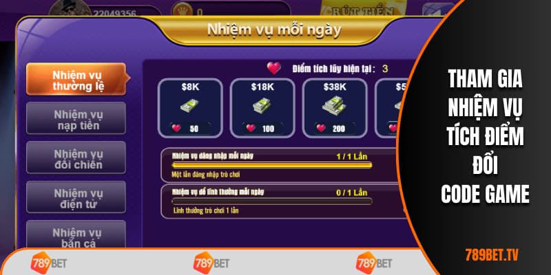 Tham gia nhiệm vụ tích điểm đổi code game